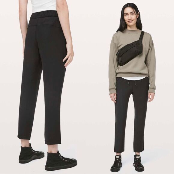 LULULEMON On The Fly Medium Rise Drawstring Active Ankle Pant in Black Size 4 - Picture 1 of 12